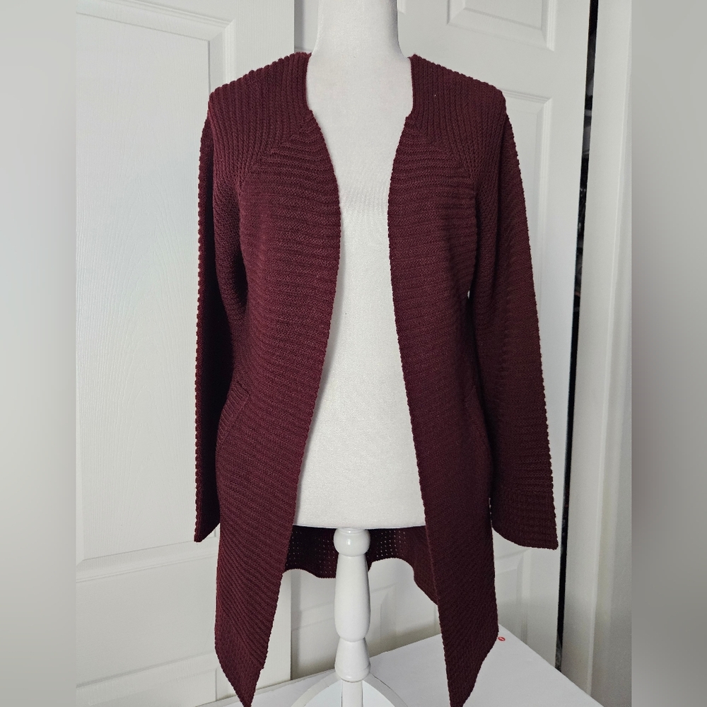 Elegant Burgundy Open-Front Sweater
